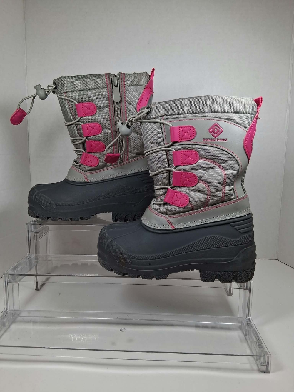 Dream Pairs Snow Boots Gray/Pink/Black Drawstring Unisex Kids US 9 EU 26.5